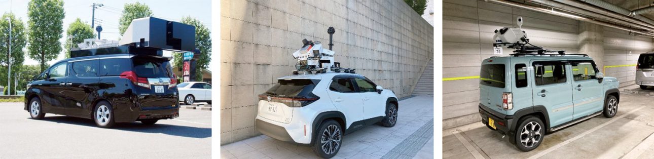 写真:MMS路面性状車(左)、MMS-G(中央)、Pegasus TRK(右)
